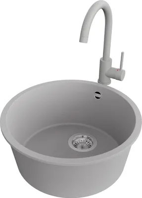 Produktbild von PRIMAGRAN Unterbauspüle Granit Grau 46x46cm, Spülbecken 1 Becken + Küchenarmatur 32x20cm + Ablauf-Set, Granitspüle ab 50er Unterschrank - Valletta