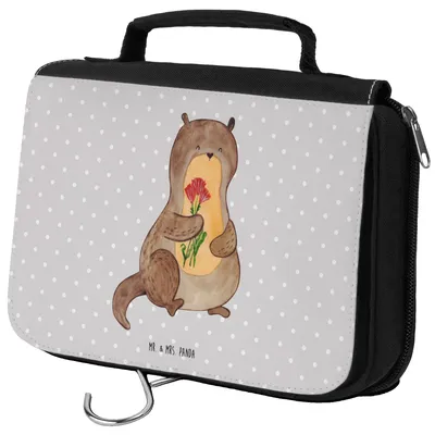 Produktbild von Mr. & Mrs. Panda kosmetiktäschchen Otter Blumenstrauß - Grau Pastell - Geschenk, Kosmetiktasche, Niedlich, duschbeutel, Waschtasche, Seeotter, See, Süß, hygienebeutel
