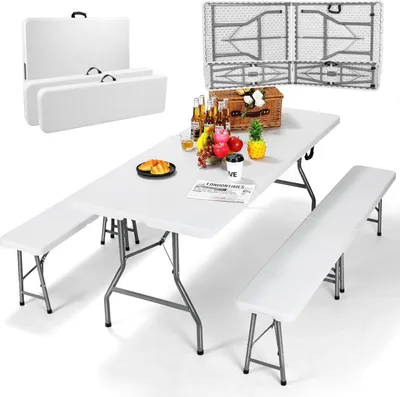 Immagine prodotto di Set di tende pieghevoli per birra - Set per feste - con tavolo per birra - Set composto da 2 panche per birra - Arredamento da giardino