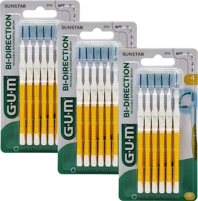 Produktbild von 3x GUM Bi-Direction Interdentalbürsten - Gelb 1,4mm 3x 6 Stück