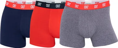 Produktbild von CR7 Herren Boxer Shorts, 3er Pack - Trunks, Organic Baumwolle Stretch Dunkelblau/Rot/Grau L