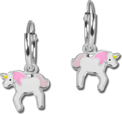Produktbild von Teenie-Weenie Ohrhänger Kinder Silber weiß rosa Einhorn Ohrringe 11mm SDO8157W