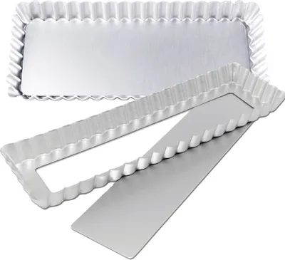 Produktbild von 2er Set Quicheform Rechteckig Pie Form Backform Quicheform mit Hebeboden Kuchenform mit Wellenrand mit Entfernbarem Hebeboden aus Aluminum 10 Zoll Silber