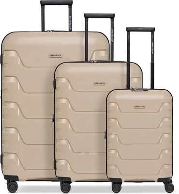 Obrázek produktu pro Kufr na kolečkách, rozměry 36 x 22 x 55 cm, béžová barva, materiál: polypropylen, 4 otočná kolečka, vhodný jako příruční zavazadlo