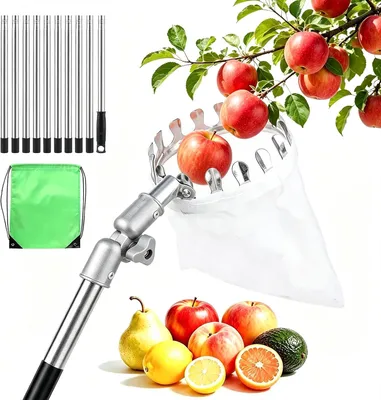 Produktbild von Obstpflücker mit Teleskopstiel, 4 Meter, verstellbarer Aufnahmekorb für Obst