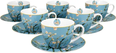 Produktbild von DUO ART GALLERY 6er-Set Tassen 220 ml ALMOND BLOSSOM mit Untertassen, New Bone China Porzellan