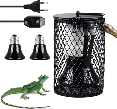 Produktbild von Reptilien Wärmelampe Mit Schutzkorb, 2 Pcs E27 Wärmelampe Keramik, Terrarium Reptilien Heizlampe, Wärmelampe Keramik 75+100w 220v, Terrarium Lampenhalterung Für Schildkröten, Schlangen, Echsen