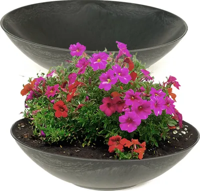 Produktbild von Pflanzschalen für draussen Dekoschalen rund 2er Set schwarz 45 cm