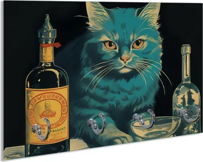 Produktbild von Wallario Handtuchhalter aus Glas, Motiv: Absinth trinkende Katze, 30 x 20 cm mit 4 Haken