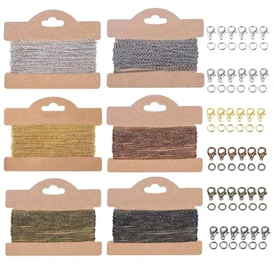 Produktbild von Ketten-Set, 6 Farben – Metallketten – Karabinerverschlüsse – Springringe – zum Schmuckherstellung – 246 Stück