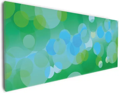 Produktbild von Wallario Premium Leinwandbild Grüne und blaue Kreise - harmonisches Muster in Größe 30 x 75 cm