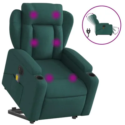 Image de vidaXL Fauteuil de massage électrique avec releveur Tissu vert foncé