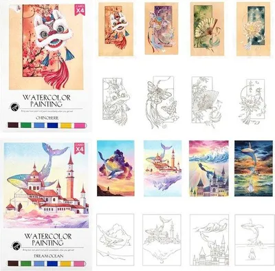 Produktbild von Aquarellbuch für Anfänger - Aquarellmalerei Set - Kreatives Handgemaltes Aquarell Kunstbuch - Inklusive Pinsel und Farbe