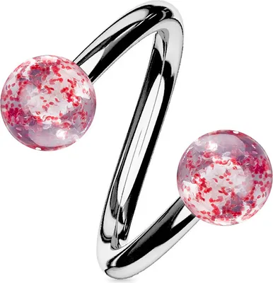 Produktbild von viva-adorno Lippenpiercing Chirurgenstahl Labret Spirale Twister Doppelkugel Kunststoff Glitter Glitzer verschiedene Farben Z335,Rot