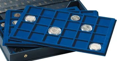 Produktbild von Münztableau für 12 Münzen bis 48 mm Ø, blau, für kleinen Münzkoffer