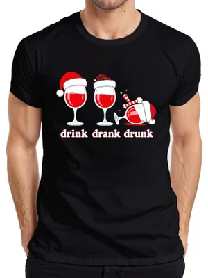 Productafbeelding van Drink, dronken, kerst, grappig, cadeau, wijnliefhebber, heren T-shirt, zwart, maat L