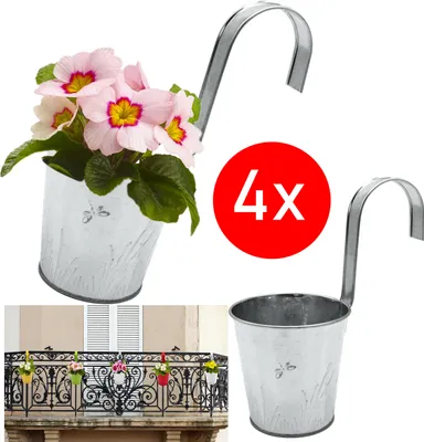 Produktbild von 4x Blumentopf Hängetopf Balkon Zaun Blumen Übertopf Kräuter Pflanz Topf Zink