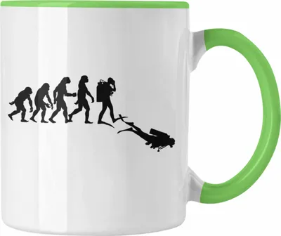 Produktbild von Trendation - Taucher Tasse Geschenk Kaffeetasse Geschenkidee Männer Tauchen Evolution Grafik Tauchlehrer Tauchsportler (Grün)