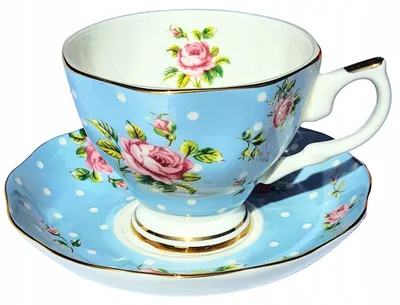 Zdjęcie produktu dla FILIŻANKA CIENKA PORCELANA NEW BONE CHINA Kwiaty Róża IN BLUE 220ml