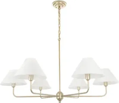 Produktbild von Kronleuchter Classy Plus - Gold Modernes Design Breiter Weißer Lampenschirm Elegante Pendelleuchte Hängeleuchte Stilvolles Hochwertige