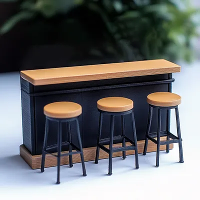 Produktbild von Decords Miniatur-Barset im Maßstab 1:12, Modell 039-076 – Hauptfarbe: Grau