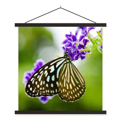 Produktbild von MuchoWow® Textilposter Lavendel - Schmetterling - Botanisch 90x90 cm mit schwarzem Rahmen - Magnetisches