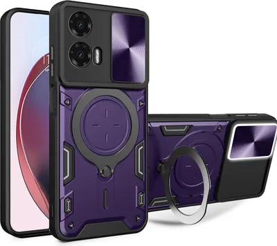 Image de Etui pour Motorola Moto G35 étui durable double couche avec protection de l'appareil photo et anneau circulaire violet