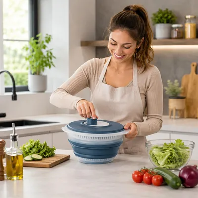 Produktbild von Salatschleuder Salatspinner Salattrockner faltbar Ø30xH10/16cm 5 Liter