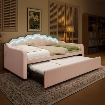 Produktbild von Odikalo Daybed Kinderbett Doppelbett Schlafsofa Tagesbett LED 90/180x200cm Rosa
