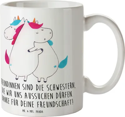 Produktbild von Mr. & Mrs. Panda Kaffeebecher Freundinnen Schwestern - Weiß - Geschenk, Danke sagen, Aufmerksamkeit, besondere Freundin, cappuccinotasse, Pott, Dankbarkeit, Bedanken