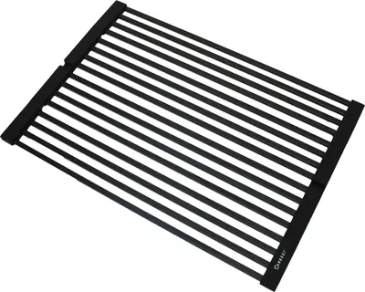 Produktbild von Caressi Klappmatte - Küchenhelfer für Abtropfflächen, über dem Becken oder auf der Arbeitsplatte, Edelstahl/Silikon schwarz