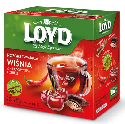 Obrázek produktu pro Ohřívací čaj Loyd – třešeň s kakaem a chilli, 20 sáčků