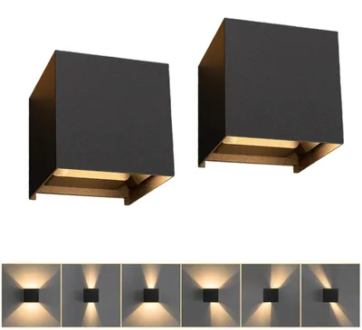 LED-Wandleuchte 12 W warmweiß IP65 2er-Set schwarz