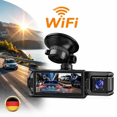 Productafbeelding van 3-lens dashcam, auto, KFZ DVR-camera, videorecorder, dashcam, G-sensor, 1080P, WiFi