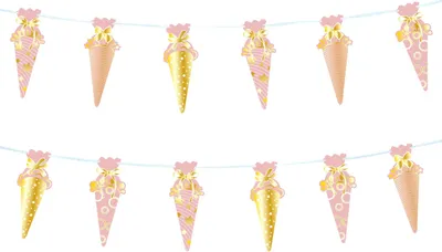Produktbild von Oblique Unique Zuckertüten Girlande Banner Hänge Deko Schuleinführung Schulanfang Einschulung Mädchen rosa gold