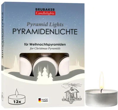 Immagine prodotto di Luci a piramide BRUBAKER - luci a piramide in paraffina con involucro in metallo - ideali per piramidi e decorazioni natalizie, 12 pezzi