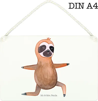 Produktbild von Mr. & Mrs. Panda Schild Faultier Yoga DIN A4 - Weiß - Geschenk, Wandbild Holz, Yogaübungen, Namaste, faul, kleine aufmerksamkeit, Türschild, Holzschild, holzbild