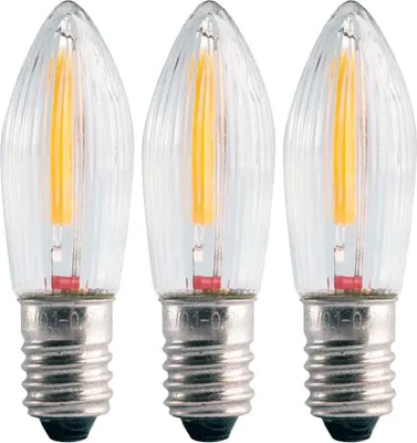Produktbild von 3 x LED Filament Topkerzen Ersatzleuchtmittel 0,2W E10 8-55V klar 12lm extra warmweiß 2100K