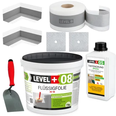 Immagine prodotto di Set di sigillatura pellicola liquida 7kg nastro sigillante cazzuola gratuita bagno doccia LEVEL+ SET09