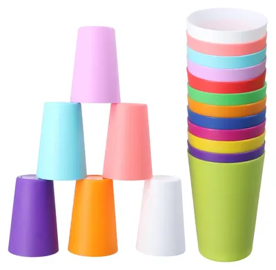 Imagen del producto de Vasos de plástico de colores, 260 ml, 12 unidades, apilables, ideales para camping