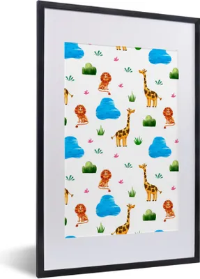 Produktbild von MuchoWow® Gerahmtes Poster Löwe - Giraffe - Tiere - Vorlage 40x60 cm - Poster mit Schwarzem Bilderrahmen Wandposter Rahmen Foto Bilder - Poster in Rahmen