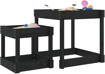 Imagen del producto de Juego de 2 mesas de arena de madera maciza de pino, mesa de juego para niños para jardín y terraza, arenero con 2 mesas, de 70x70x70 cm y 50x50x50 cm, color