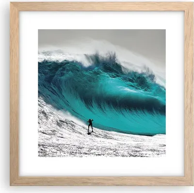 Produktbild von Gerahmtes Poster - Rahmen in heller Eiche - Surfen Welle Türkis - 30x30 cm - Wand Bild - Wanddeko - Wandbilder - Wandposter - Bilderrahmen - Bilder - Kunstdruck - Wandbild - P2NAC30x30-4351