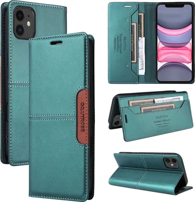 Immagine prodotto di Custodia per iPhone 11, custodia flip wallet in pelle con slot per carte e supporto Verde