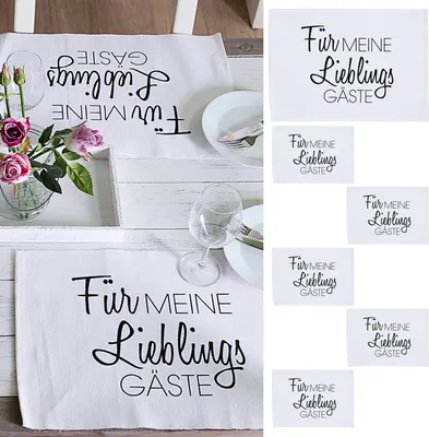 Produktbild von Tischset 6er Set "Für meine Lieblingsgäste" 48x33cm weiß/schwarz Baumwolle Platzset Tischauflage Tellerunterlage Set
