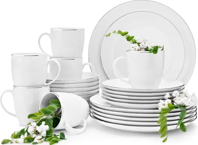 Obrázek produktu pro Obědová a kávová souprava Konsimo pro 6 osob (24 ks) "BOSS", bílá, porcelán, elegantní, 20,5/18/27cm | 380 ml