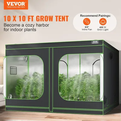 Obrázek produktu pro Pěstební stan 10 x 10, 120'' x 120'' x 80'', vysoce reflexní hydroponický pěstební stan z materiálu 600D Mylar s pozorovacím okénkem, taškou na nářadí a podlahovou vanou pro pěstování rostlin v interiéru