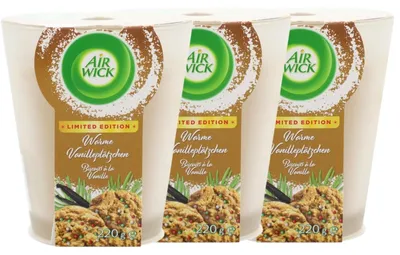 Produktbild von 3x Air Wick Wohlfühl Duftkerze Warme Vanilleplätzchen im Glas je 220g