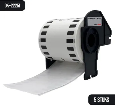 Imagen del producto de Rollo de etiquetas continuo de 62 mm x 15,24 m, con impresión en y rojo sobre fondo blanco, para impresoras de etiquetas Brother