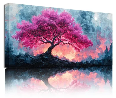 Image de Omgoods - Tableau mural en toile représentant un grand arbre de vie - Décoration vintage pour salon et bureau